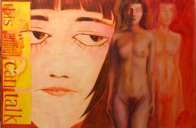 this animal can talk / 2025 / acrylic on canvas / 36" x 24"