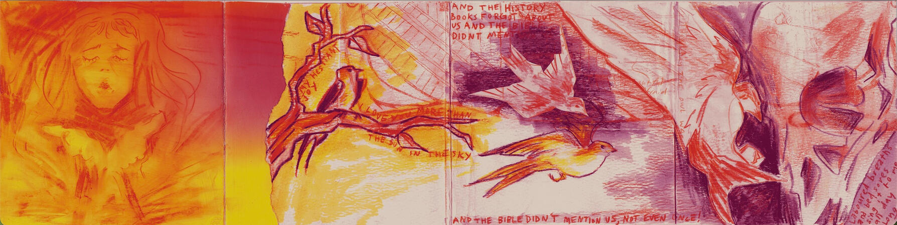 laboured breaths / 2024 / mixed media on paper, foldable cd sleeve / 4.5" x 19"