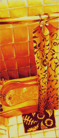 bathroom study, value / 2024 / marker on watercolour paper / 6" x 14"